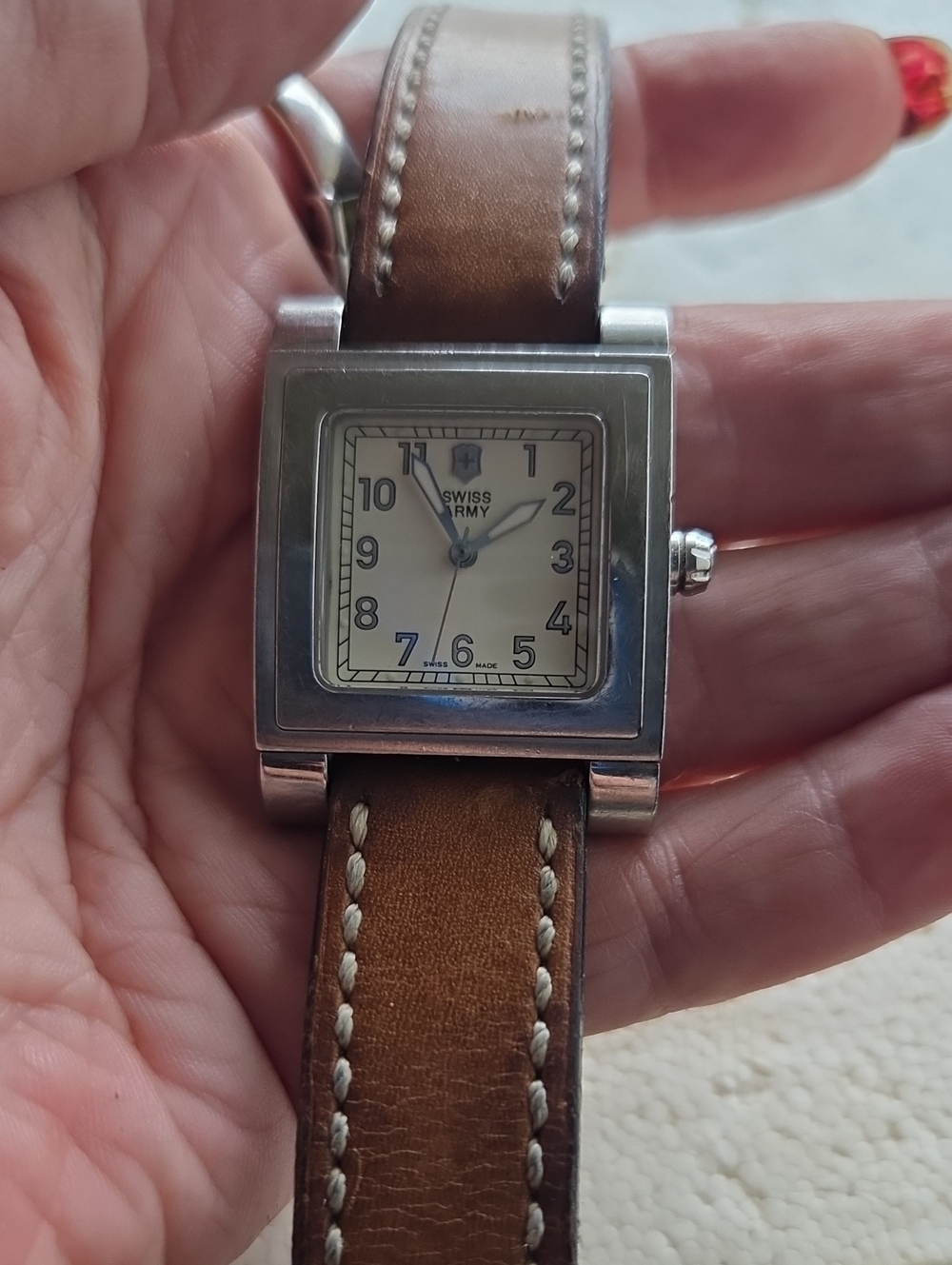 Victorinox Swiss Army Square Watch with Cream Dial and Brown Leather Strap